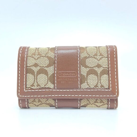 COACH Signature 6-Ring Key Case Canvas Brown/Beige - Picture 1 of 10